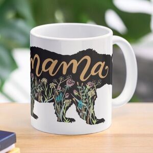 Society 6 White Ceramic “Mama Bear” Floral Bear Design Coffee Mug 11 Oz